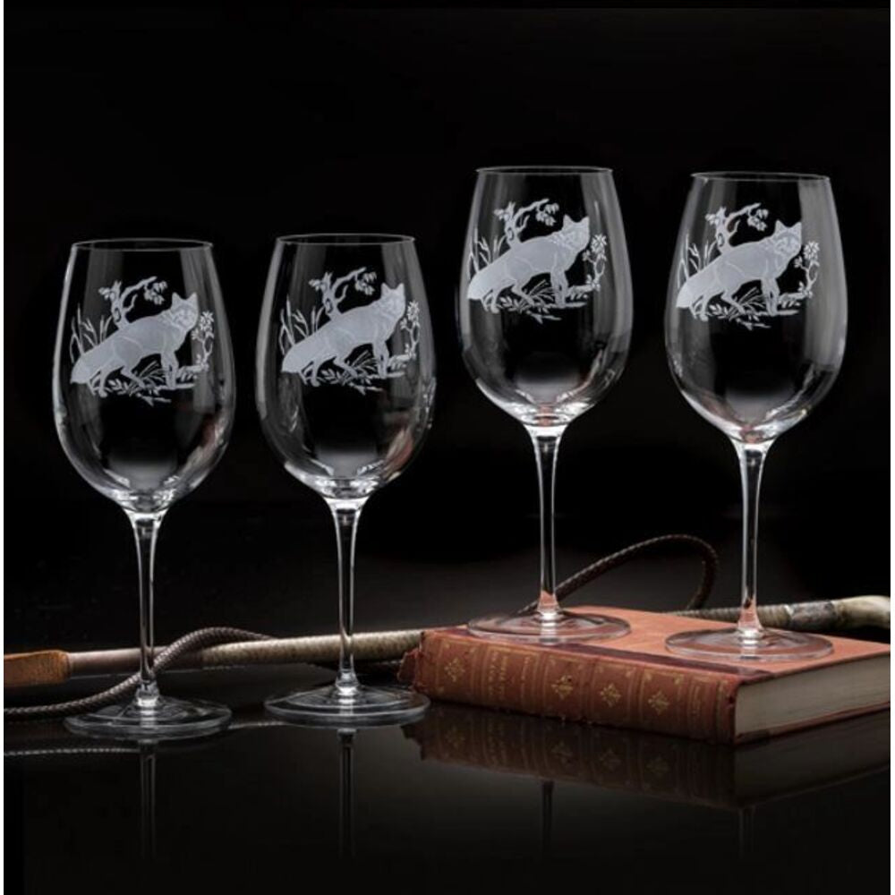 Fox Wine Stem Glasses (4) American Wildlife by Julie Wear 