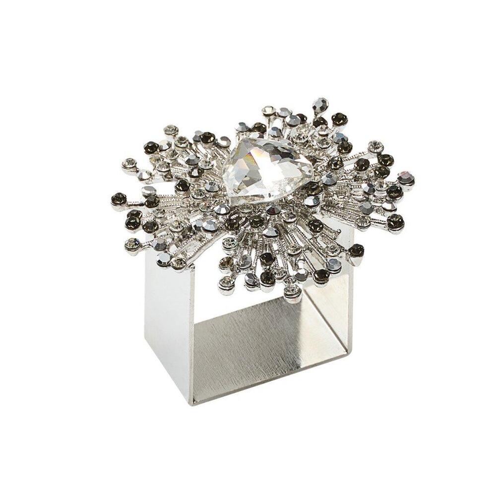 Gem Burst Napkin Ring in Crystal & Silver - Set of 4 in a Gift Box by Kim Seybert 