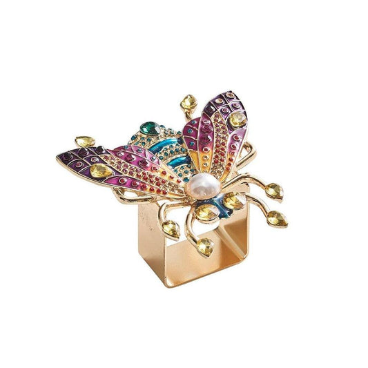 Glam Fly Napkin Ring in Multi - Set of 4 in a Gift Box by Kim Seybert 