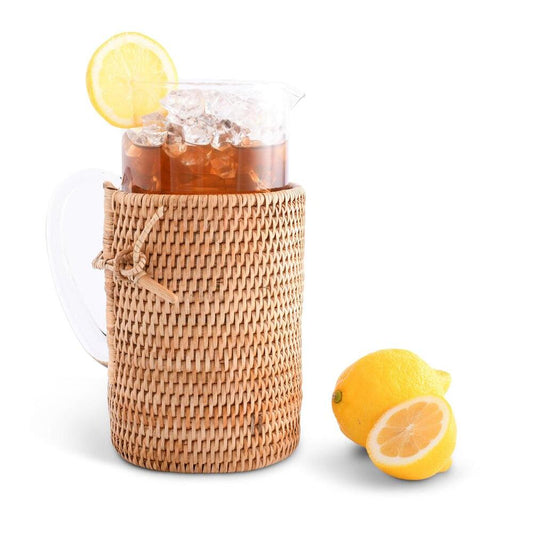 Glass Pitcher Hand Woven Wicker Natural Rattan Cover by Vagabond House 