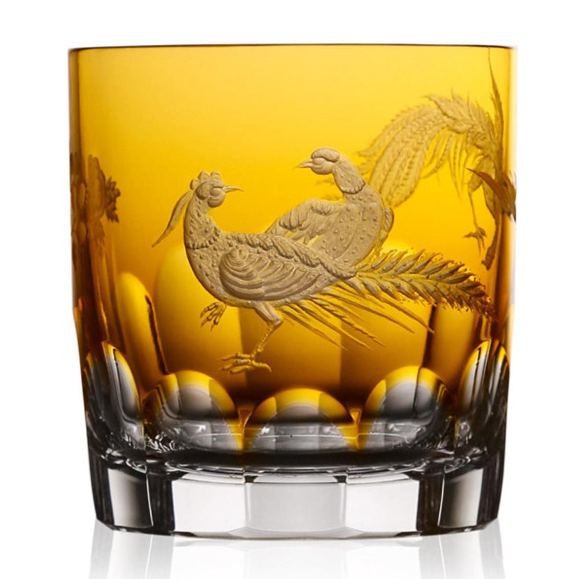 Gold Aves Amber Double Old Fashioned Glass by Varga Crystal 