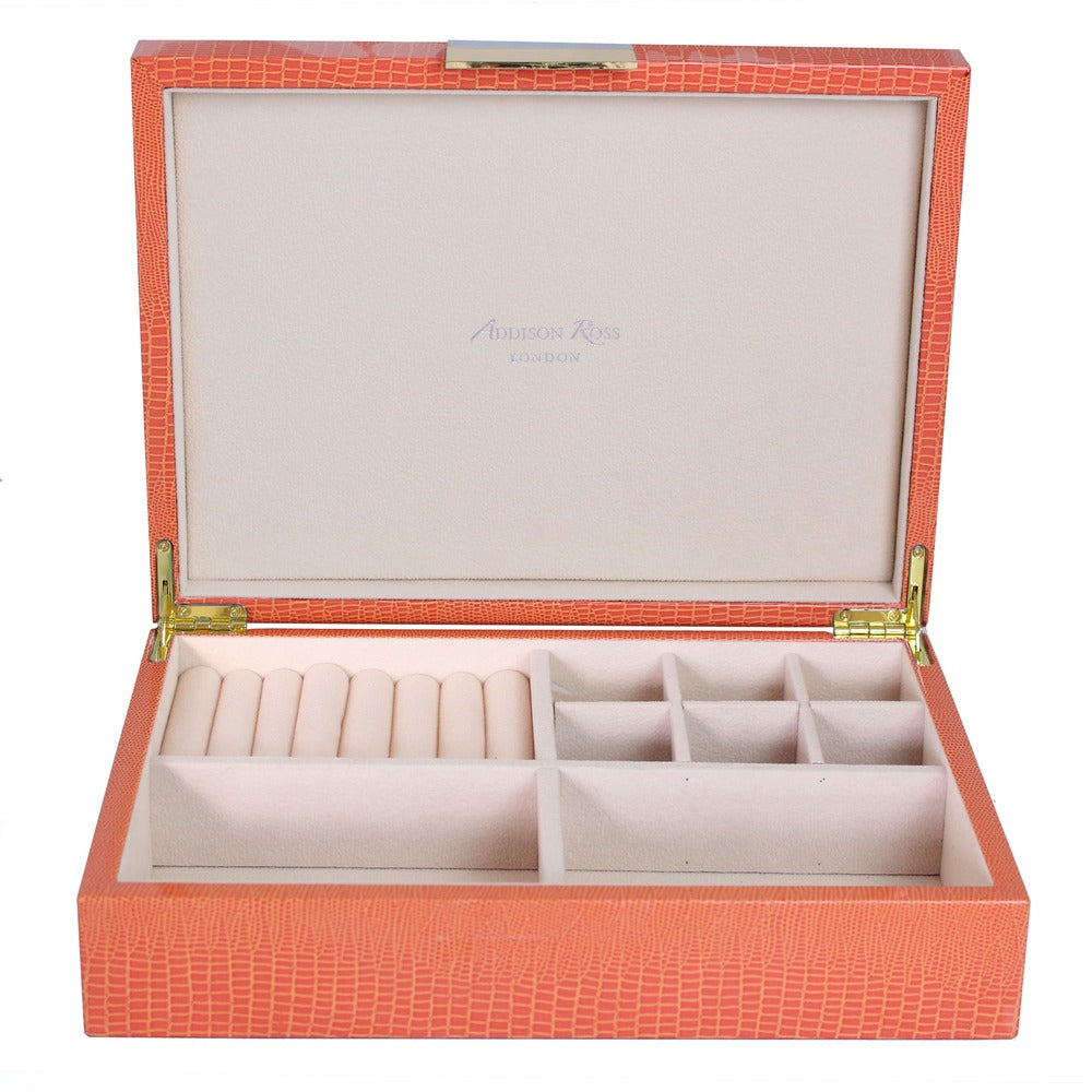 Gold Trim Orange Crocodile Watch Box 8"x11" by Addison Ross