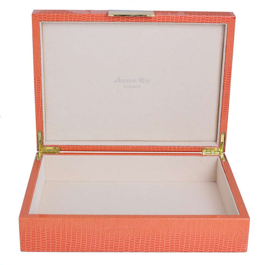 Gold Trim Orange Crocodile Jewelry Box 8"x11" by Addison Ross