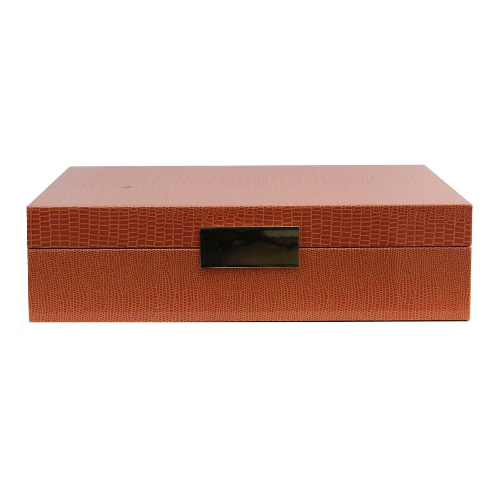 Gold Trim Orange Crocodile Storage Box 8"x11" by Addison Ross Additional Image-2