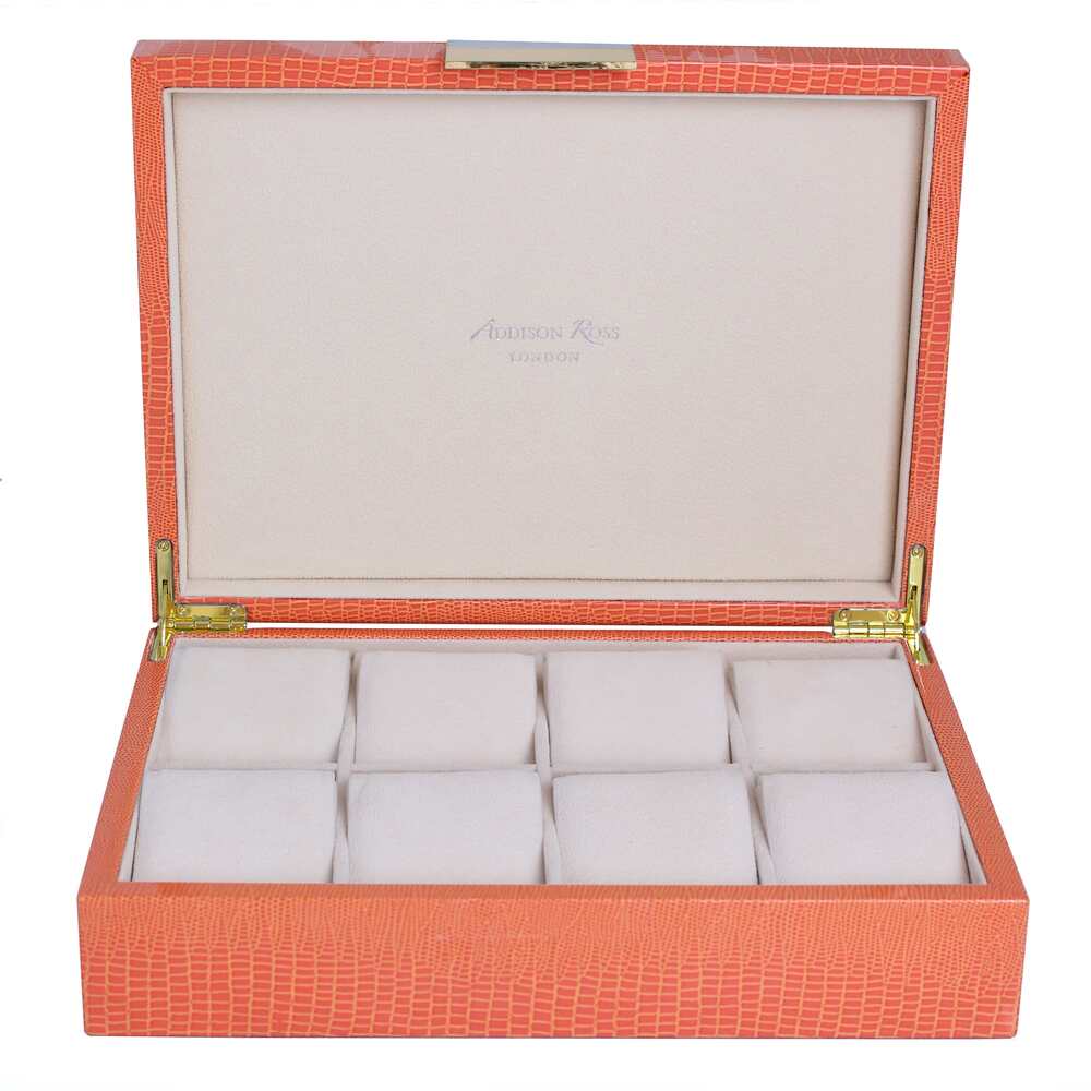 Gold Trim Orange Crocodile Watch Box 8"x11" by Addison Ross