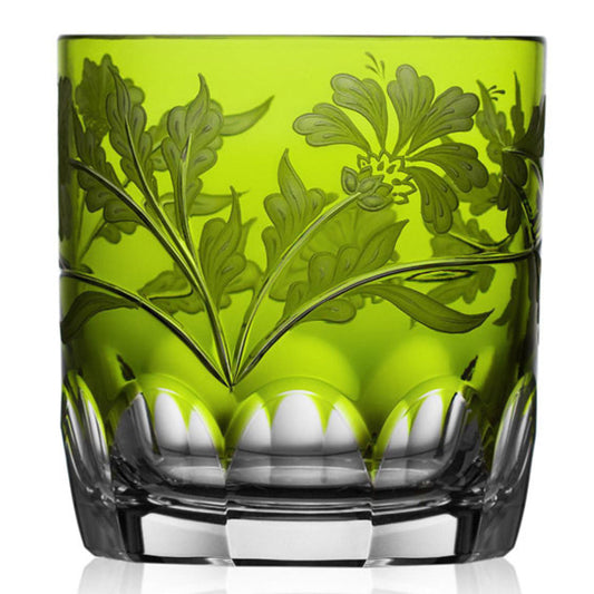 Green Derby Panel Yellow-Green Double Old Fashioned Glass by Varga Crystal 