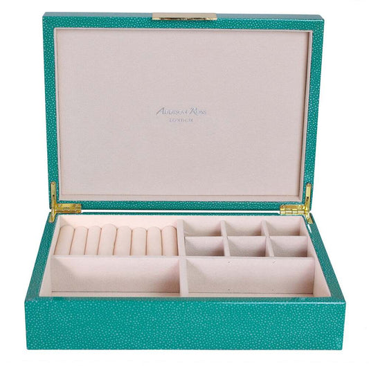 Green Shagreen Jewelry Box: Gold Trim 8"x11" by Addison Ross