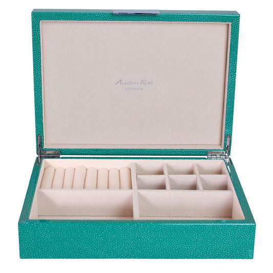 Green Shagreen Jewelry Box: Silver Trim 8"x11" by Addison Ross