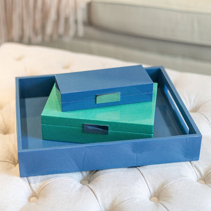 Green Shagreen Jewelry Box: Silver Trim 8"x11" by Addison Ross Additional Image-2