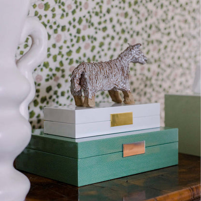 Green Shagreen Storage Box: Gold Trim 8"x11" by Addison Ross Additional Image-2