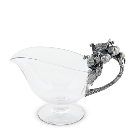 Hand Blown Glass Gravy Boat Pewter Harvest Turkey by Vagabond House 