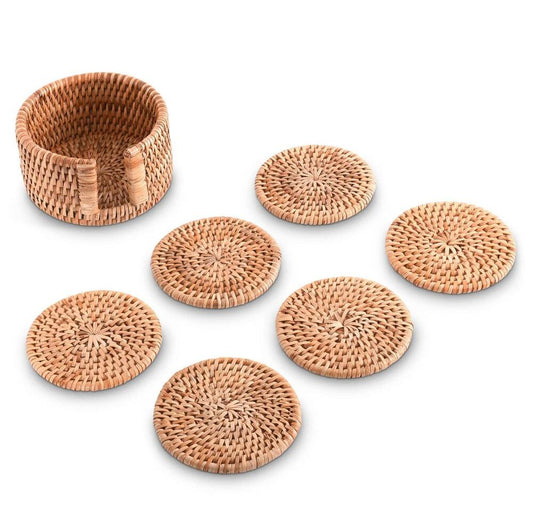 Hand Woven Rattan Wicker Coaster Set - 6 Coasters by Vagabond House 