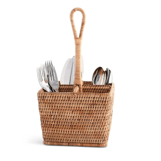 Hand Woven Rattan Wicker Flatware Caddy by Vagabond House 