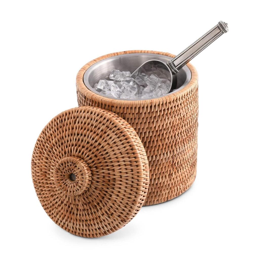 Hand Woven Wicker Rattan Ice Bucket by Vagabond House 4