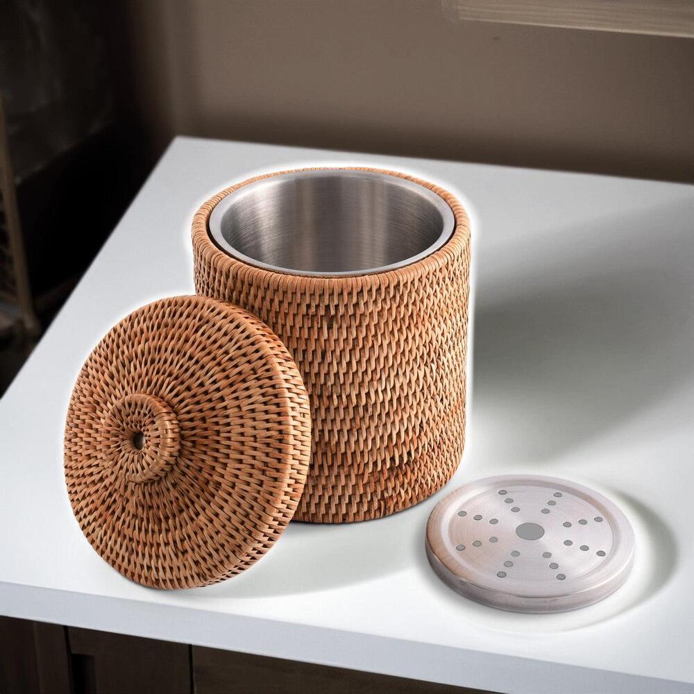 Hand Woven Wicker Rattan Ice Bucket by Vagabond House 7