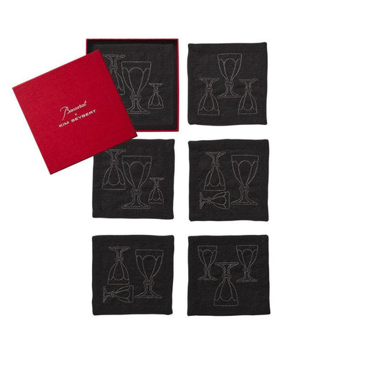 Harcourt Cocktail Napkin - Set of 6 in a Gift Box Black & Gunmetal by Kim Seybert 