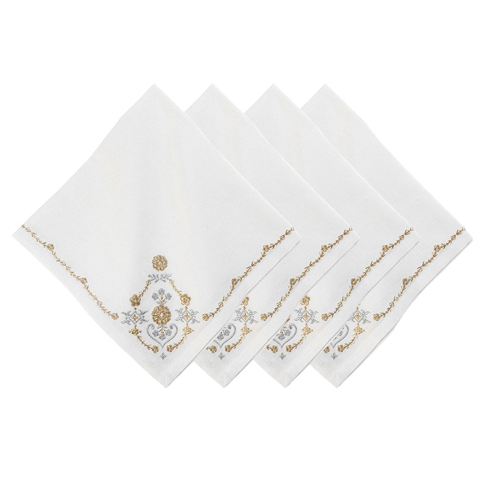 Heidi Embroidered Napkin Set/4 - Gold/Silver by Juliska 