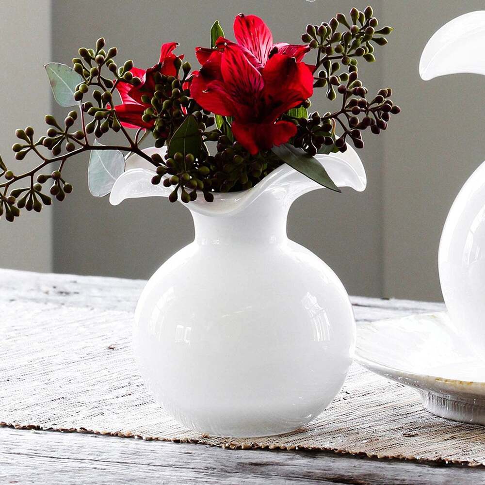 Hibiscus Glass White Fluted Vase by VIETRI by Additional Image -2