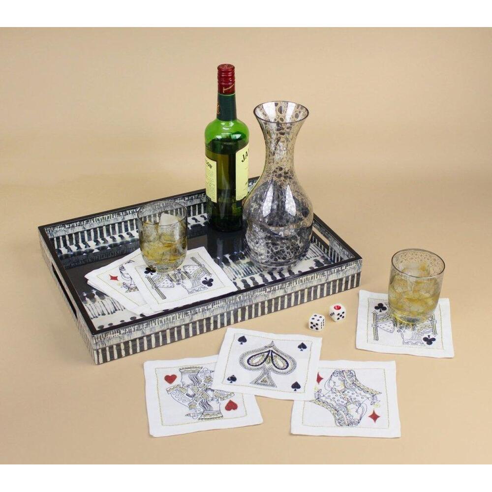 House Of Cards Cocktail Napkins in White - Red & Black - Set of 8 in a Gift Box by Kim Seybert 1