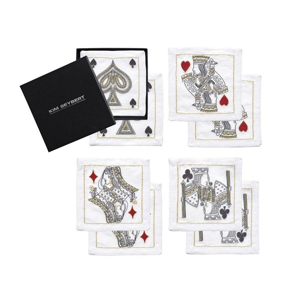 House Of Cards Cocktail Napkins in White - Red & Black - Set of 8 in a Gift Box by Kim Seybert 