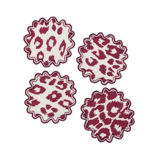 Iconic Leopard Cocktail Napkin set of 4 Crimson 