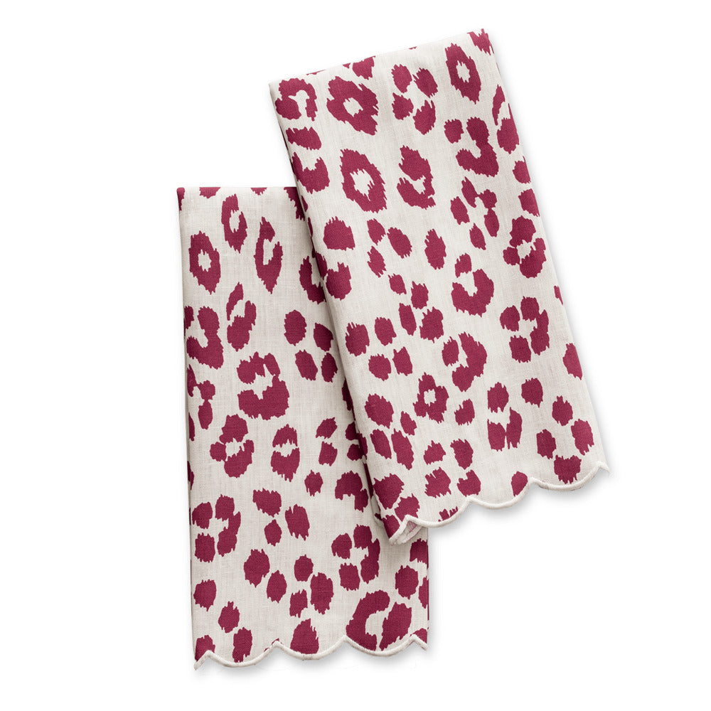 Iconic Leopard Guest Towels set of 2 Crimson 