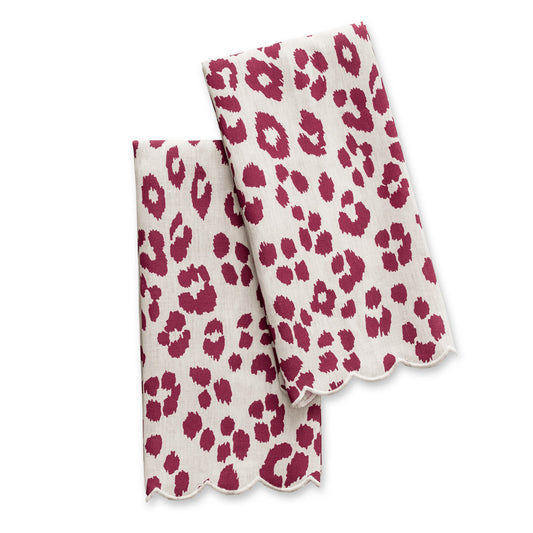 Iconic Leopard Guest Towels set of 2 Crimson 