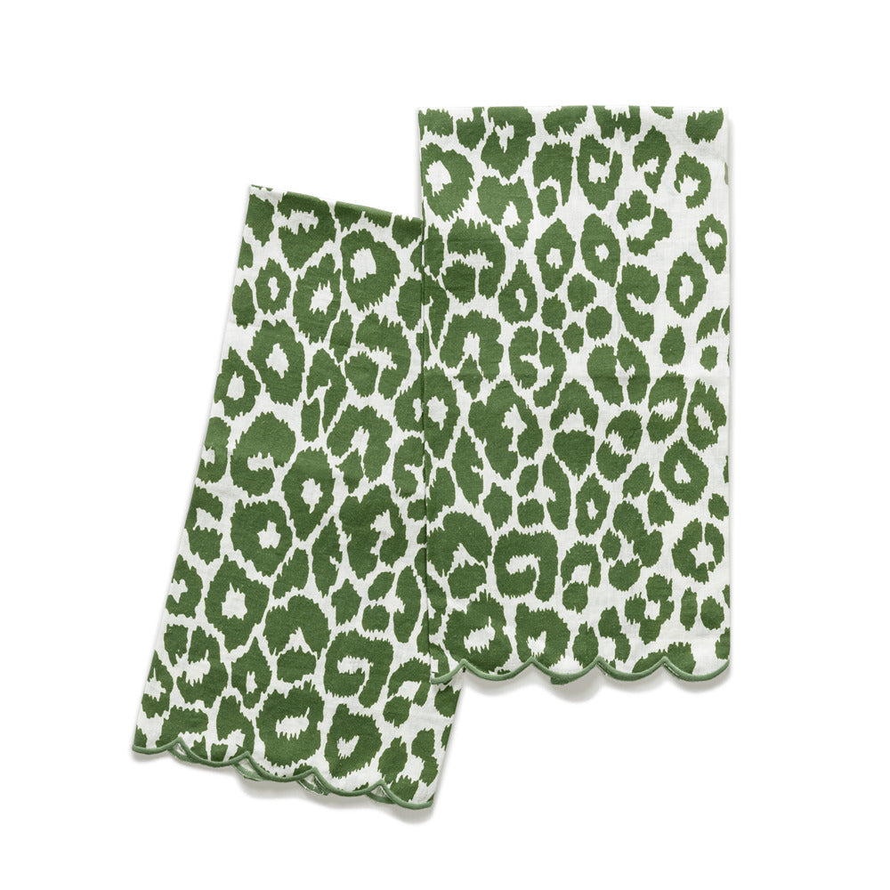 Iconic Leopard Guest Towels set of 2 Green 