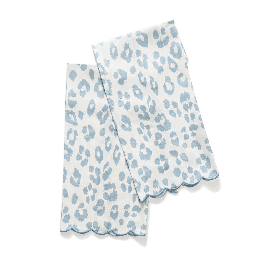 Iconic Leopard Guest Towels set of 2 Sky 