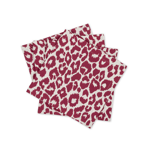 Iconic Leopard Napkin set of 4 Crimson 