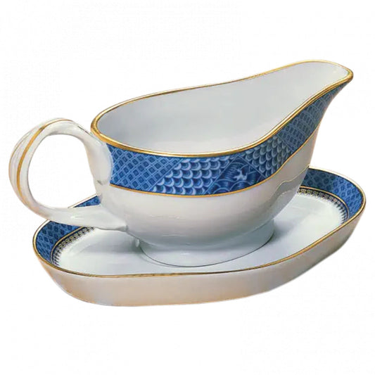 Indigo Wave Gravy Boat & Stand by Mottahedeh