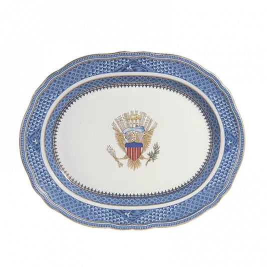 Indigo Wave Oval Platter with Eagle by Mottahedeh