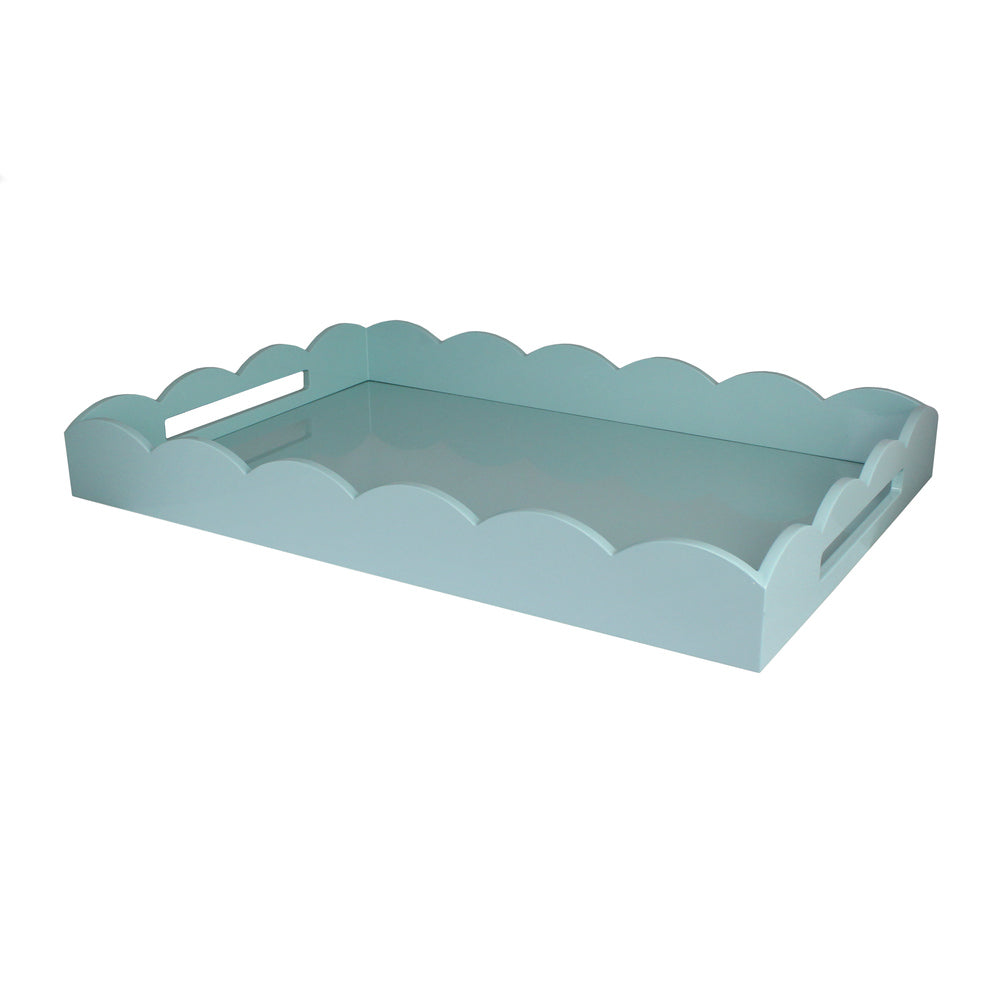 Large Eau De Nil Scalloped Edge Tray 26"x17" by Addison Ross