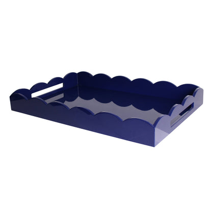 Large Navy Scalloped Edge Tray 26"x17" by Addison Ross