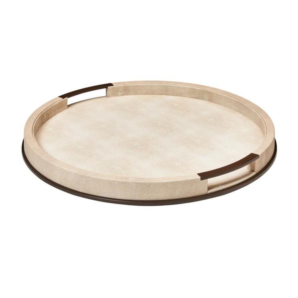 Large Round Ecru Shagreen Tray by Addison Ross 