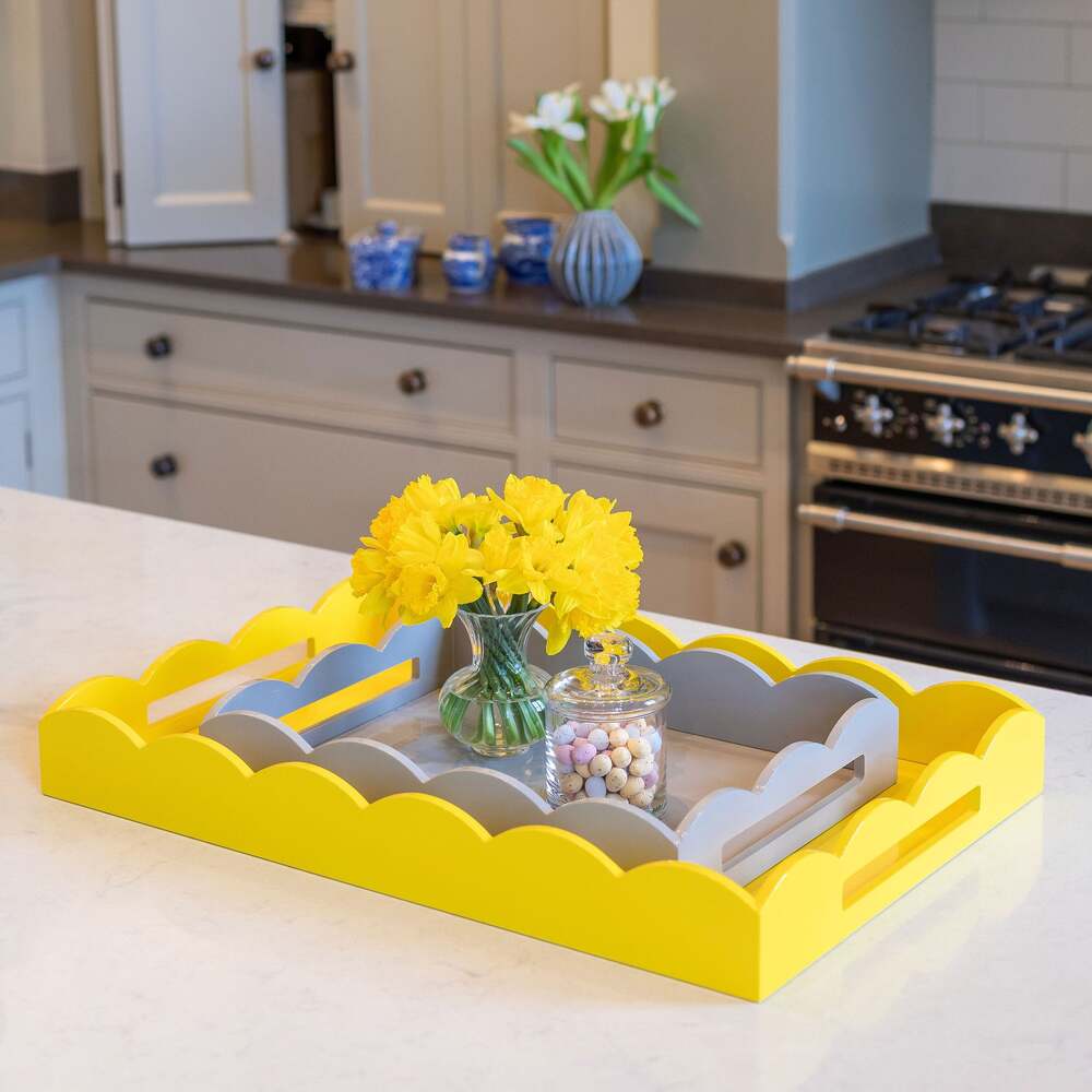 Large Yellow Scalloped Edge Tray 26"x17" by Addison Ross Additional Image-2