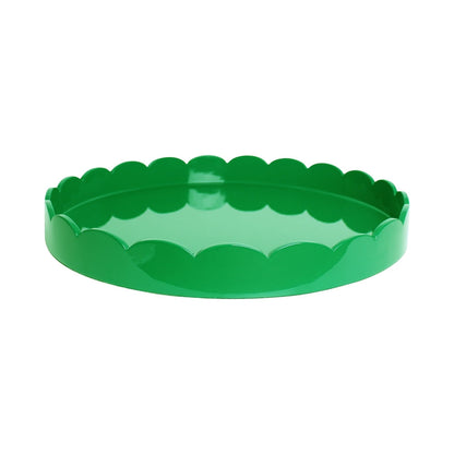 Leaf Green Straight Sided Round Large Lacquered Scallop Tray 20"x20" by Addison Ross