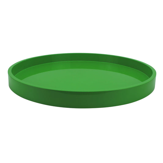 Leaf Green Straight Sided Round Medium Lacquered Tray 16"x16" by Addison Ross