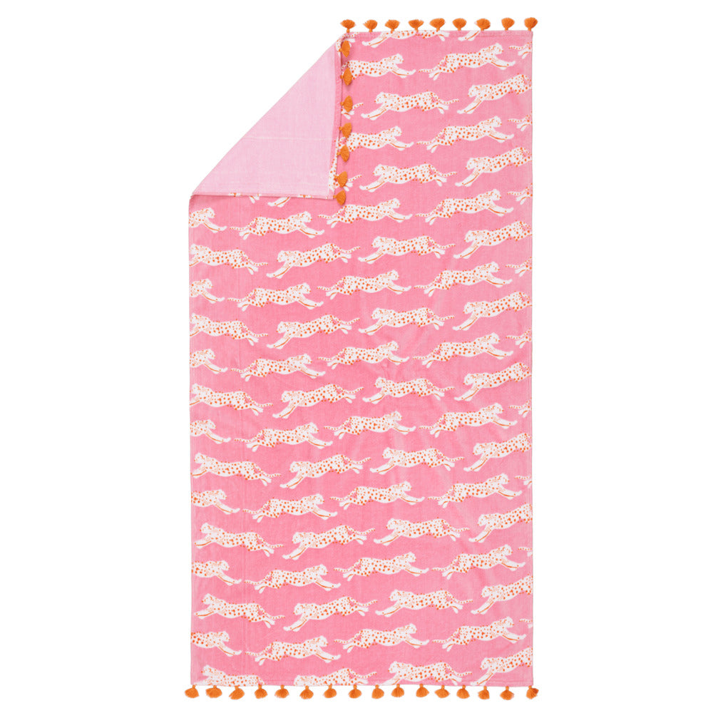 Leaping Leopard Beach Towel Pink Sugar 