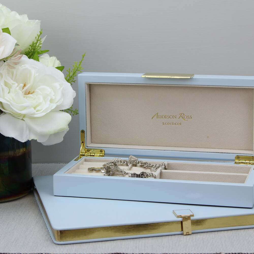 Light Blue Lacquer Box With Gold 4"x9" by Addison Ross Additional Image-3