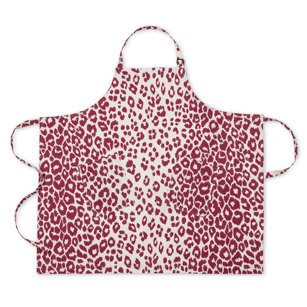 Linen Apron O/S Iconic Leopard Crimson 