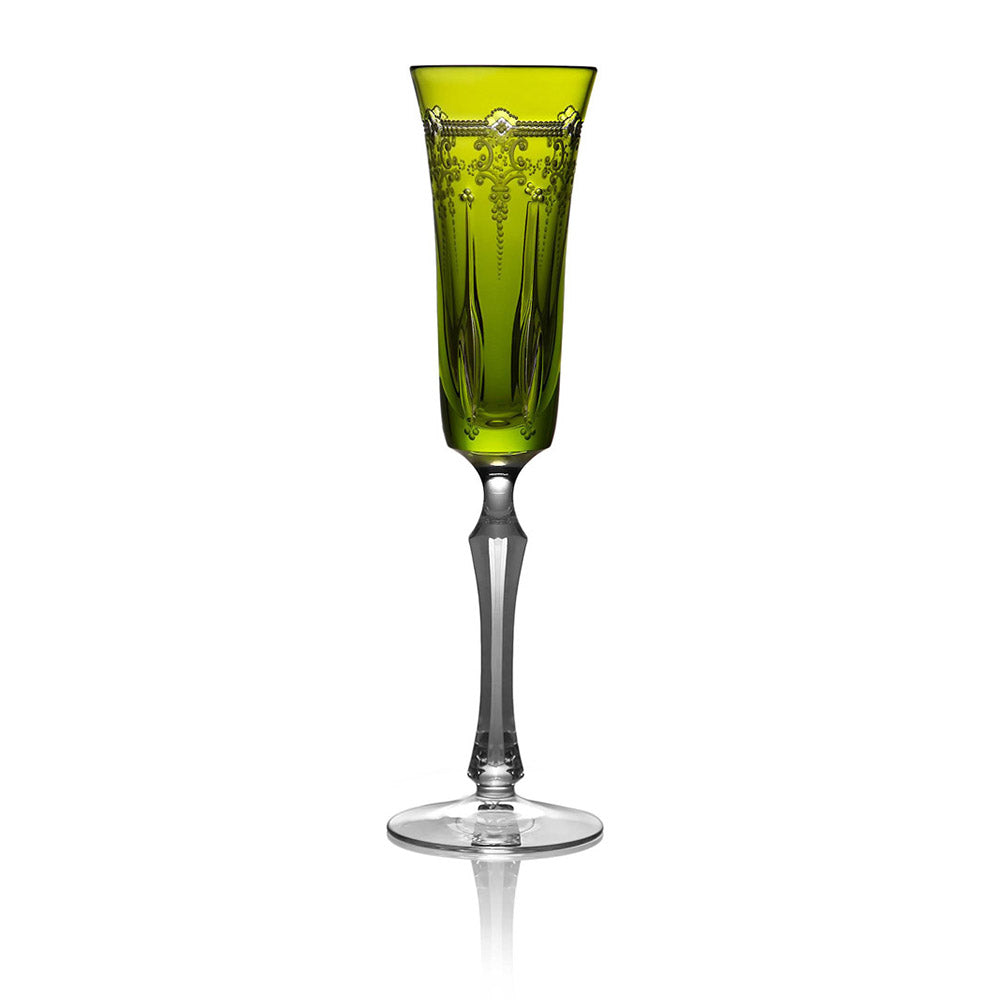 Lisbon Yellow-Green Champagne Flute by Varga Crystal 