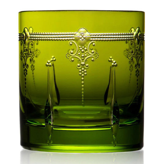 Lisbon Yellow-Green Double Old Fashioned Glass by Varga Crystal 