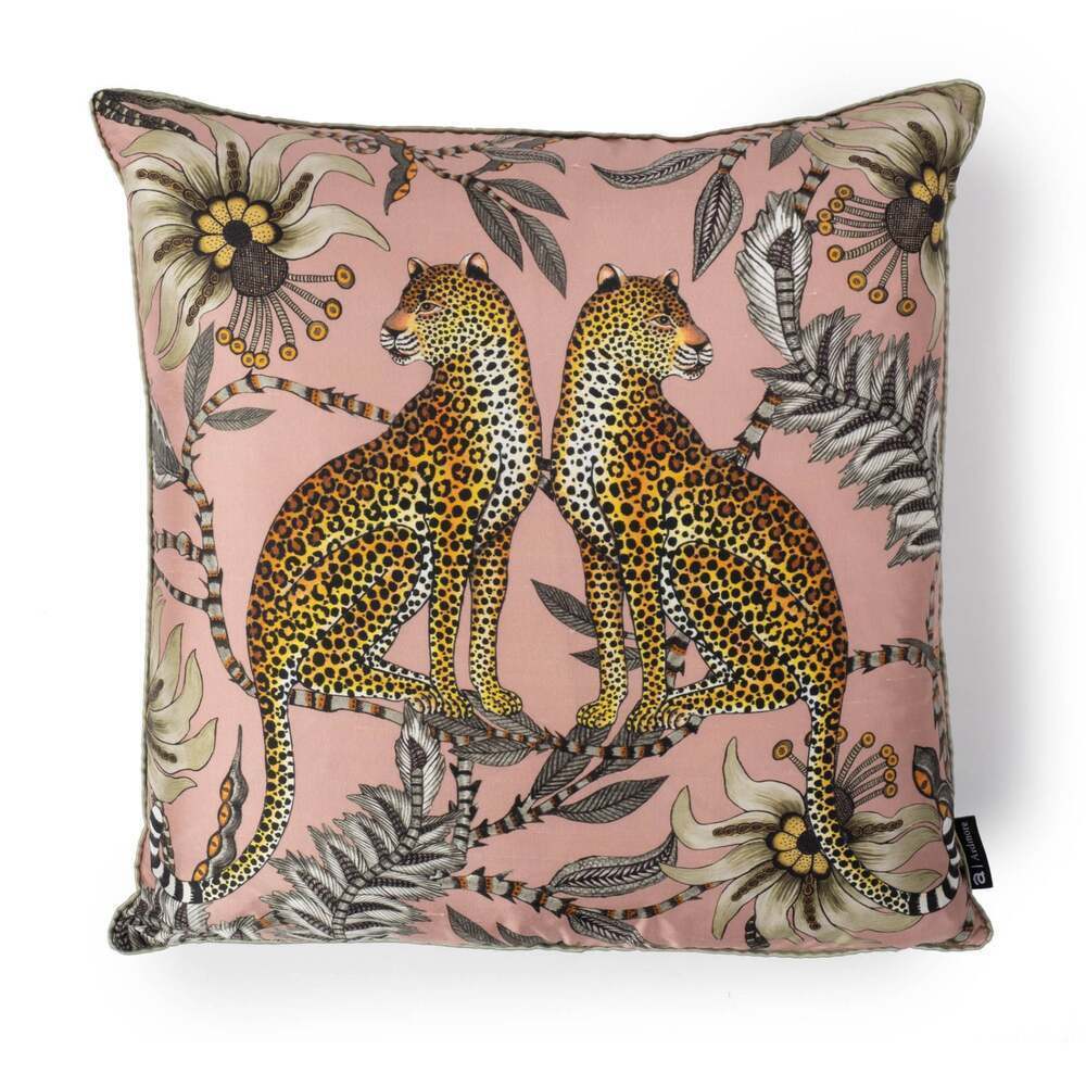 Lovebird Leopards Pillow Silk by Ngala Trading Company