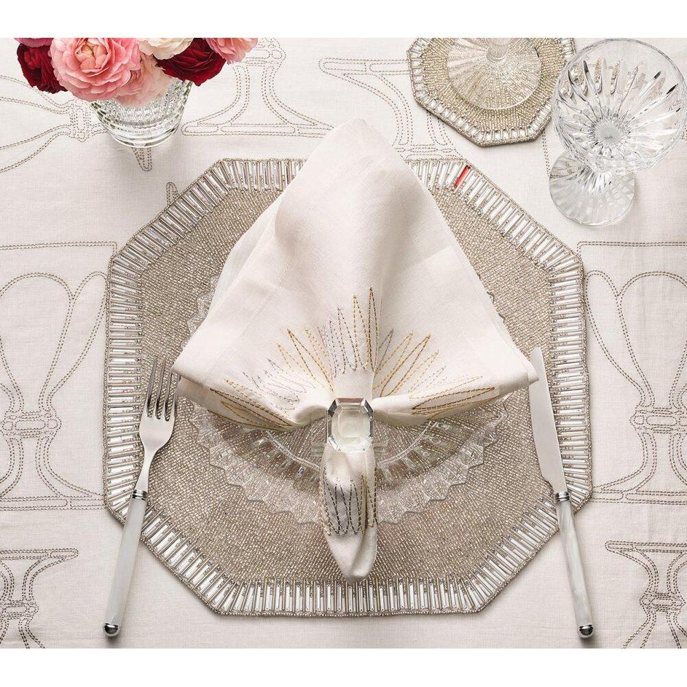 Massena Napkin in White - Gold & Silver - Set of 4 in a Gift Box by Kim Seybert 1