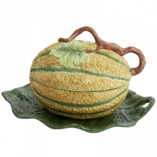 Melon Tureen with Stand, Majolica by Mottahedeh