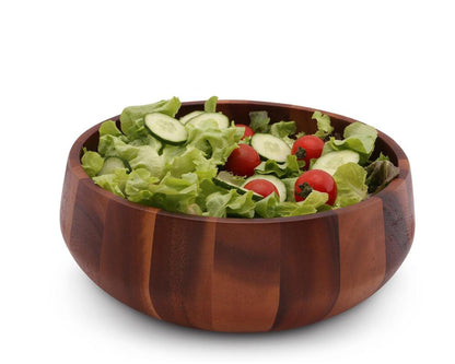 Modern Round Acacia Wood Salad Bowl Large by Arthur Court Designs 2