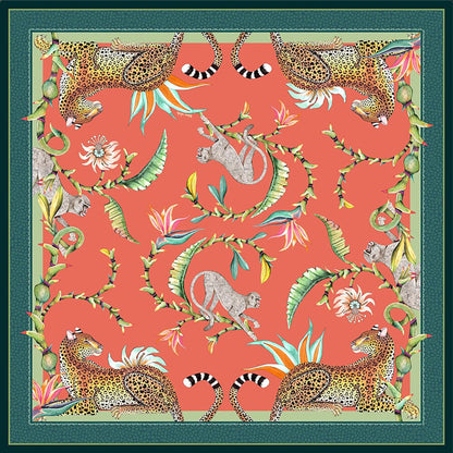 Monkey Paradise Tablecloth - Cotton - Coral - Square by Ngala Trading Company