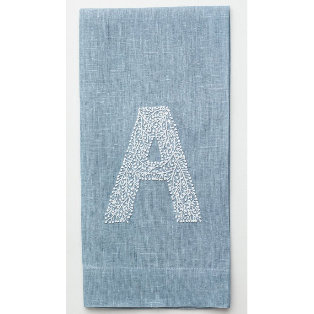 Monogram Twig Hand Towel Sky Blue Linen by Henry Handwork Additional Image 1