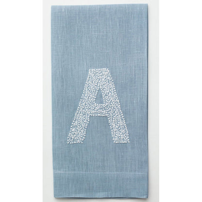 Monogram Twig Hand Towel Sky Blue Linen by Henry Handwork Additional Image 1
